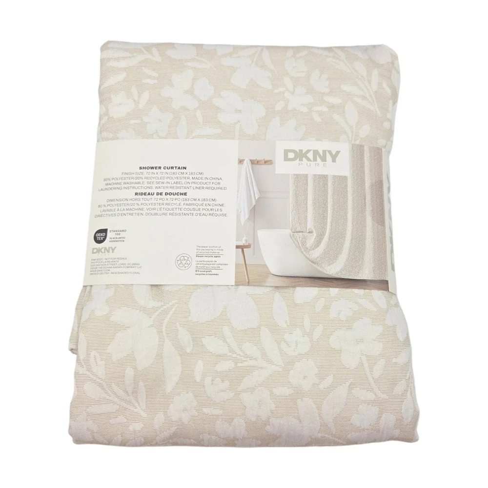 DKNY Pure New Shaded Floral Shower Curtain 72x72 Jacquard Beige and Off White